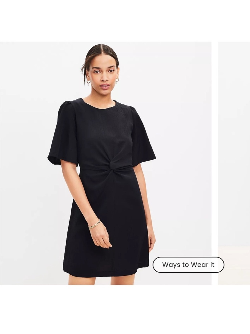 Black Twist-Front Short Sleeve Dress